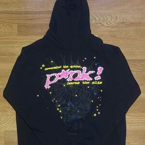 Spider WorldWide Black Hoodie with Pink Graphic